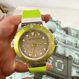 Michael Kors MK7360 Oversized Slim Everest Pavé Silver-Tone Silicone Watch